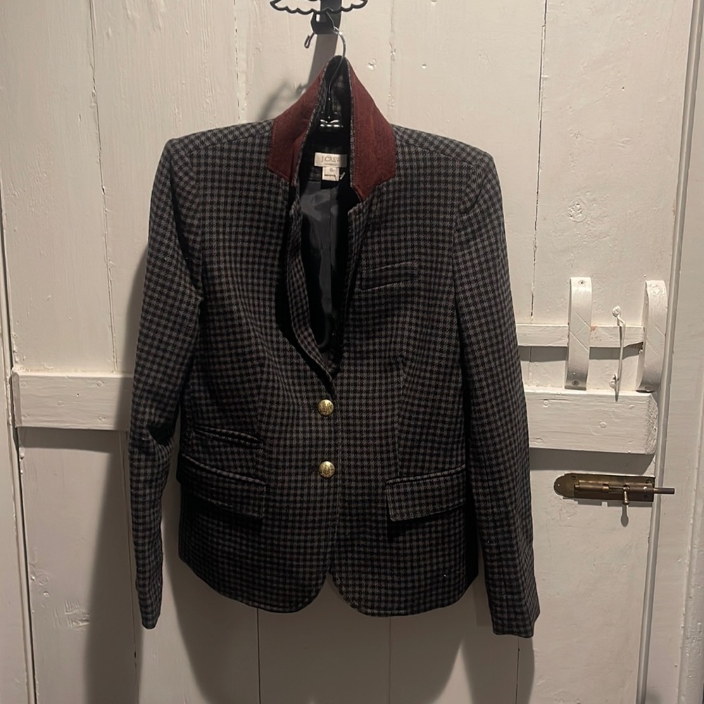 JCrew  wool gray & black check blazer like new women’s size 0